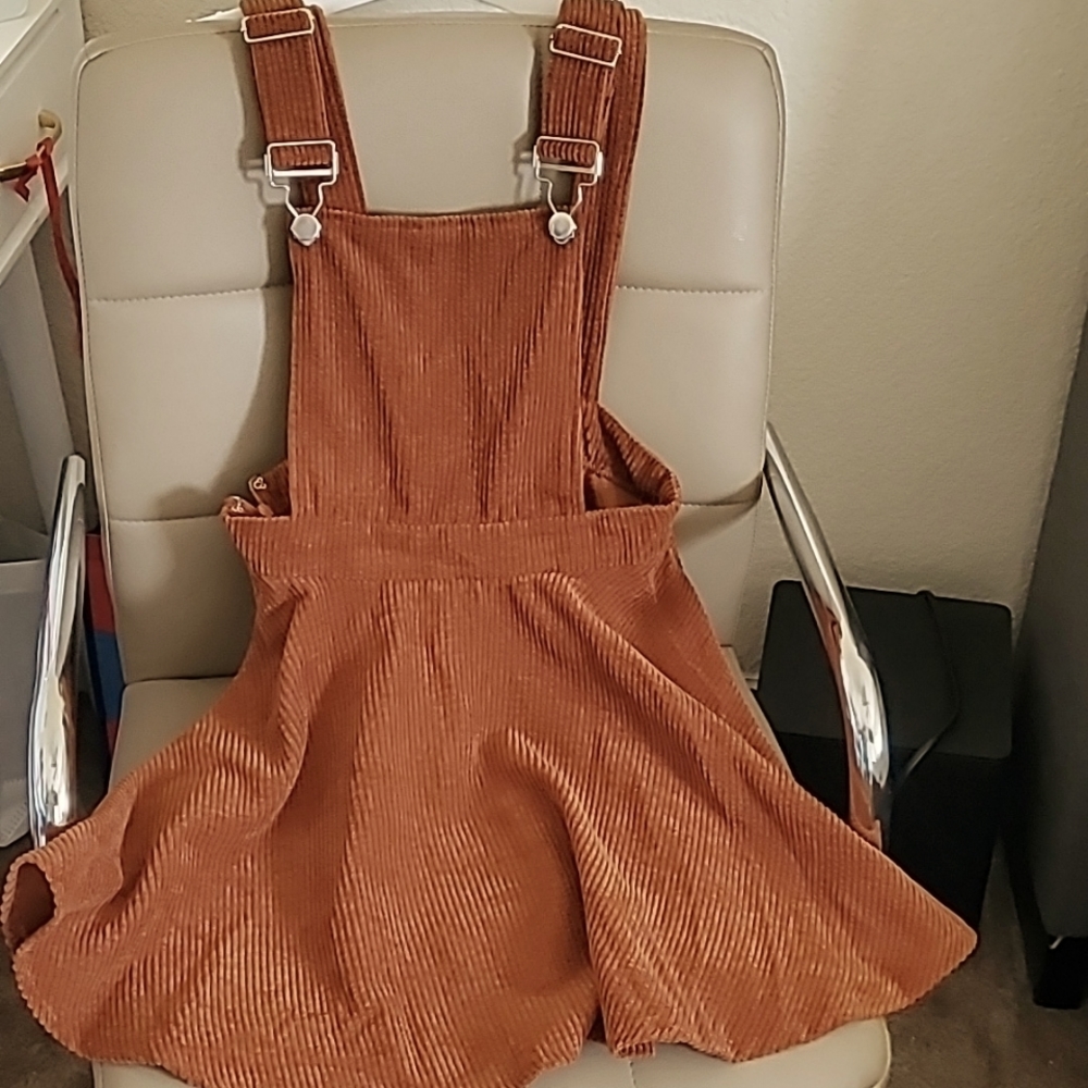 SHEIN Warm Brown Knit Corduroy Overalls-Midi Skirt